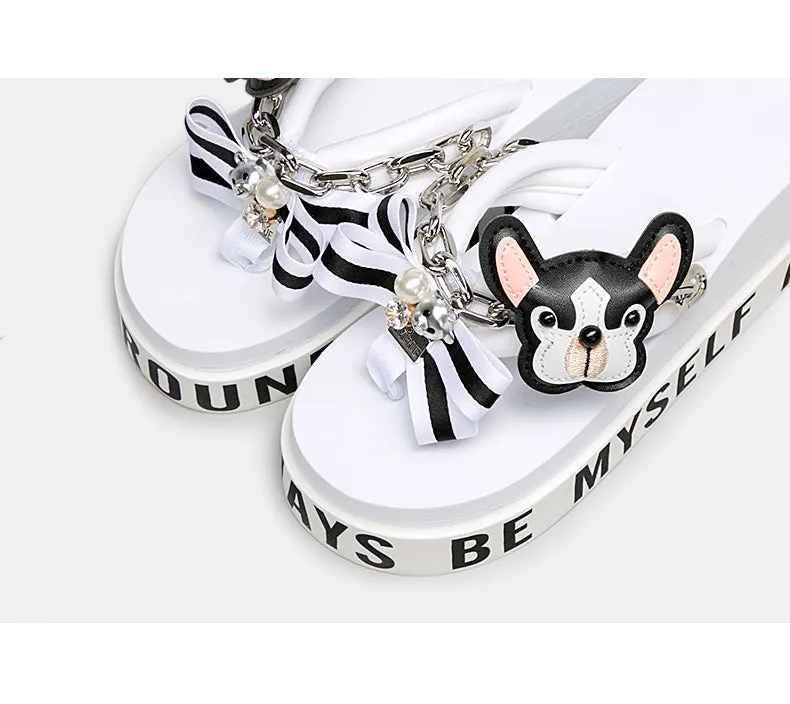 BELLALILY FLORAL BOW AND PUPPY PLATFORM FLIP FLOP