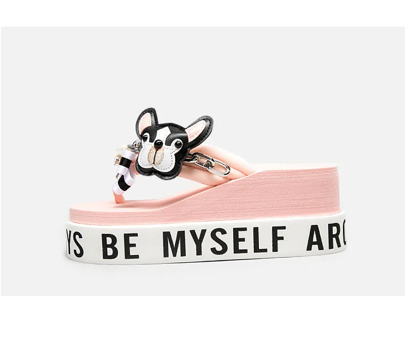 BELLALILY FLORAL BOW AND PUPPY PLATFORM FLIP FLOP