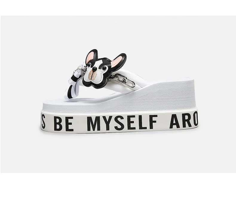 BELLALILY FLORAL BOW AND PUPPY PLATFORM FLIP FLOP