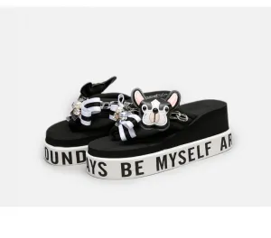 BELLALILY FLORAL BOW AND PUPPY PLATFORM FLIP FLOP