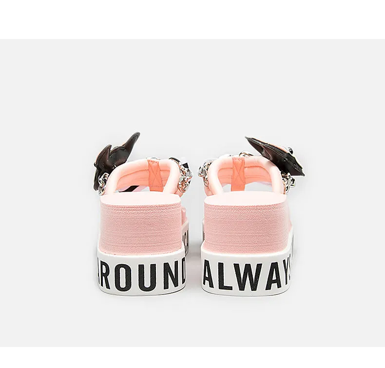 BELLALILY FLORAL BOW AND PUPPY PLATFORM FLIP FLOP