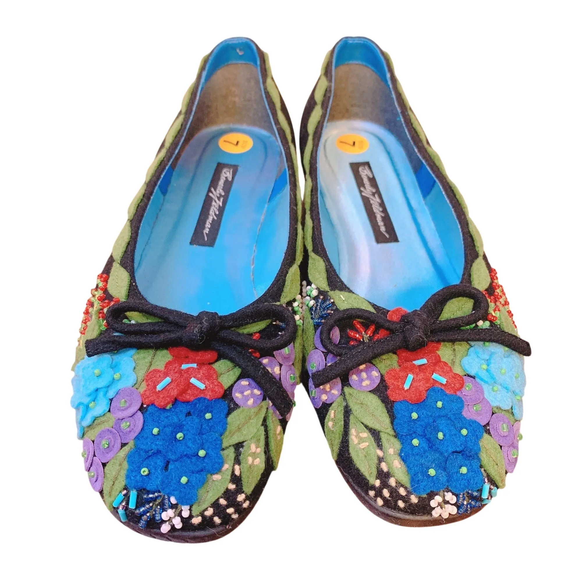 Beverly Feldman Black Lulu Embroidered Ballet Flats Size 7 By The Mistral