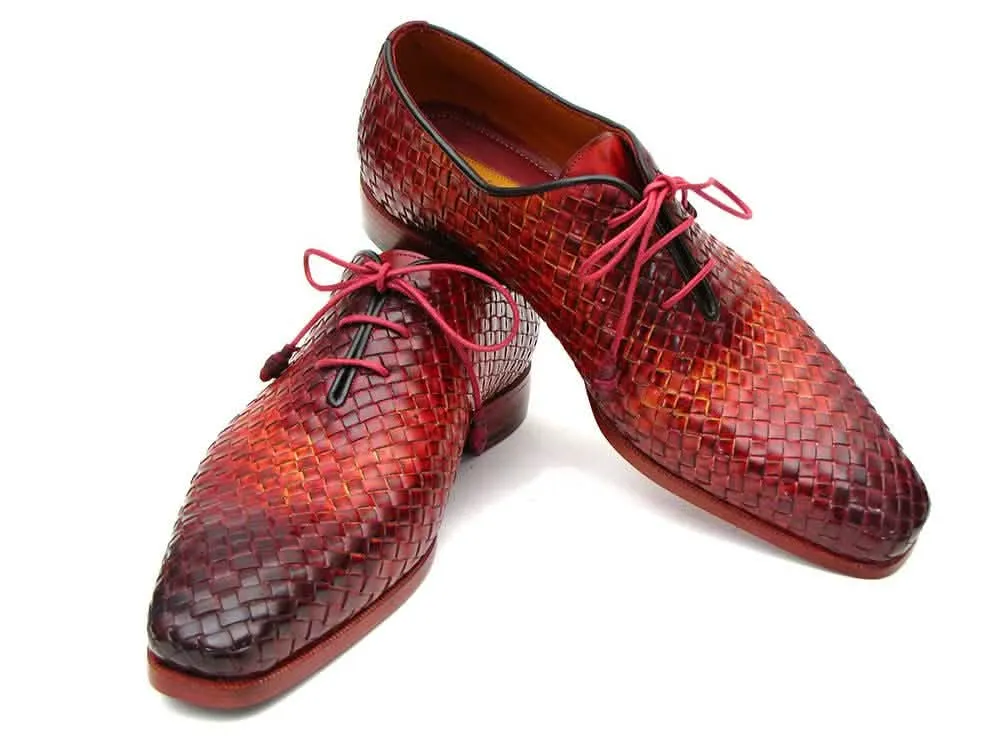 Handcrafted Bordeaux & Tobacco Woven Leather Oxfords for Distinguished Men