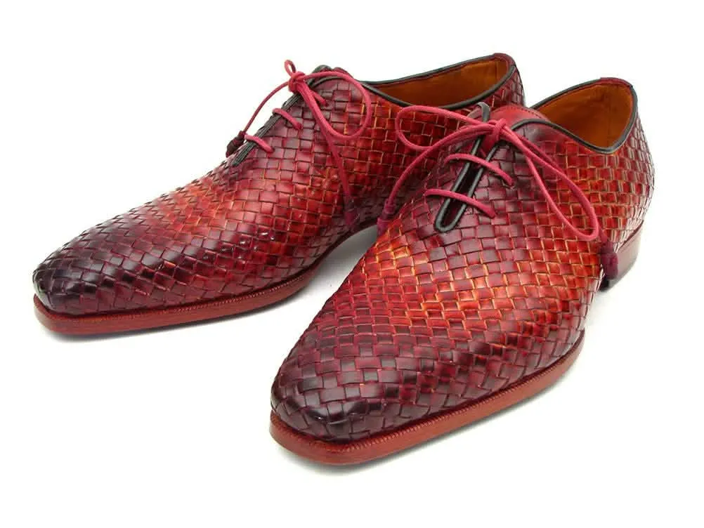 Handcrafted Bordeaux & Tobacco Woven Leather Oxfords for Distinguished Men