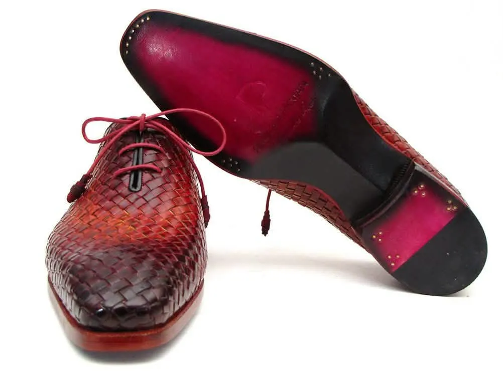 Handcrafted Bordeaux & Tobacco Woven Leather Oxfords for Distinguished Men