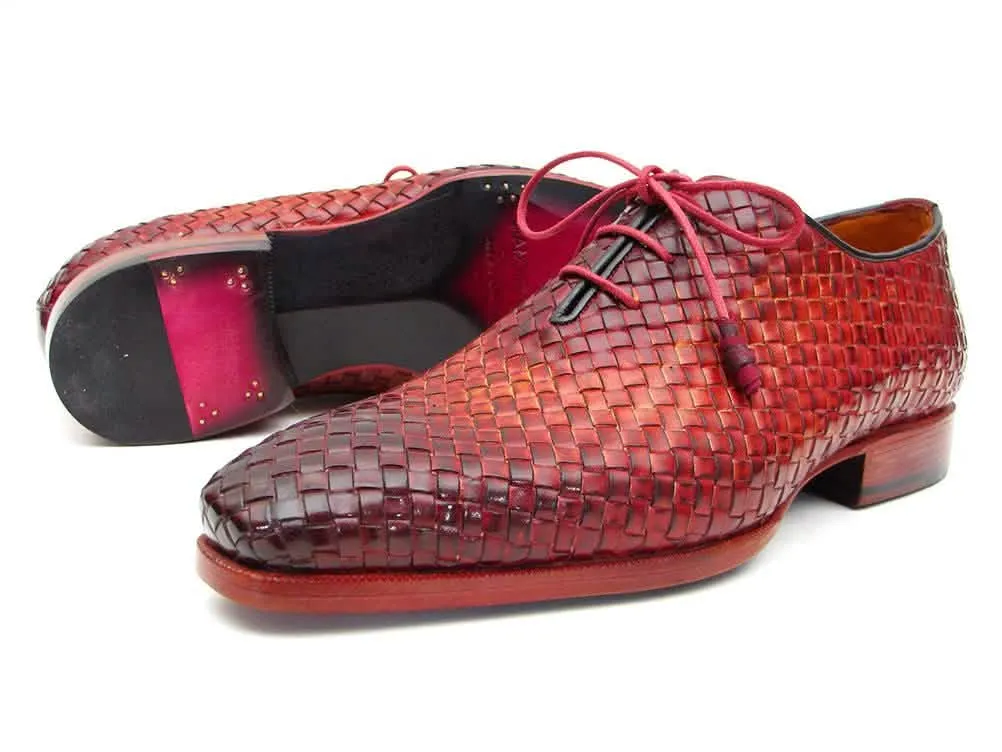 Handcrafted Bordeaux & Tobacco Woven Leather Oxfords for Distinguished Men