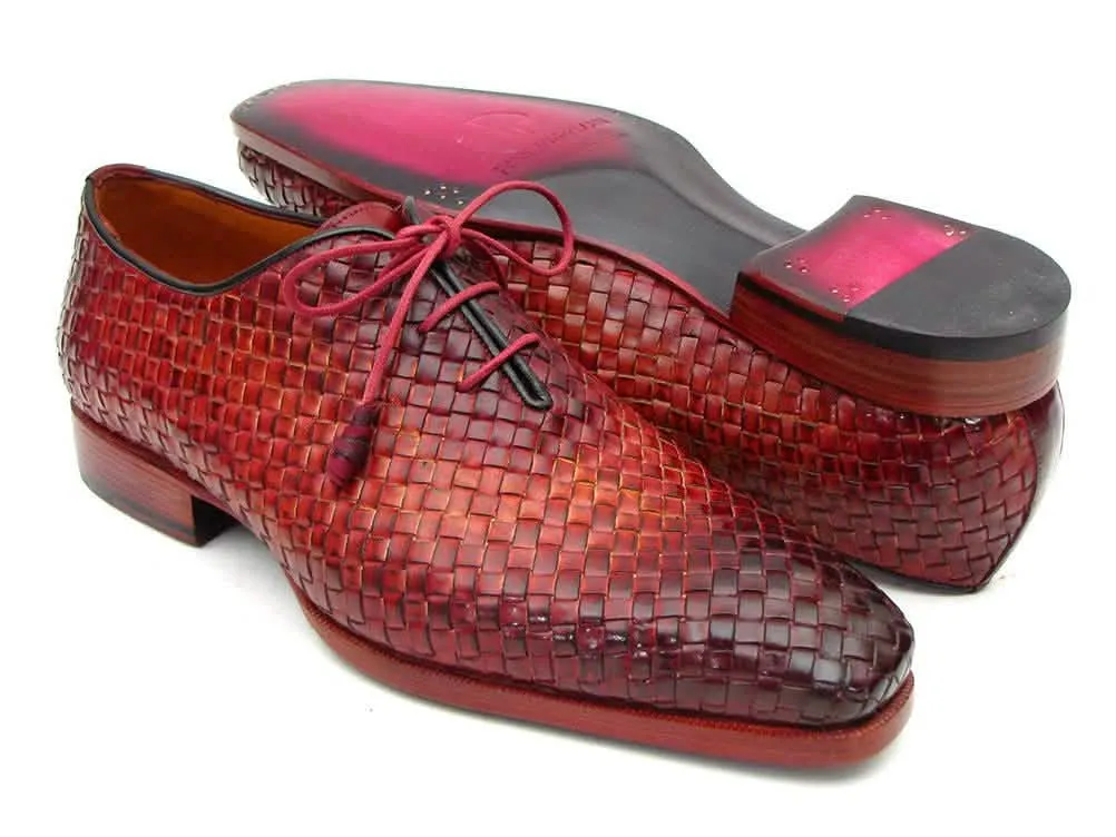 Handcrafted Bordeaux & Tobacco Woven Leather Oxfords for Distinguished Men