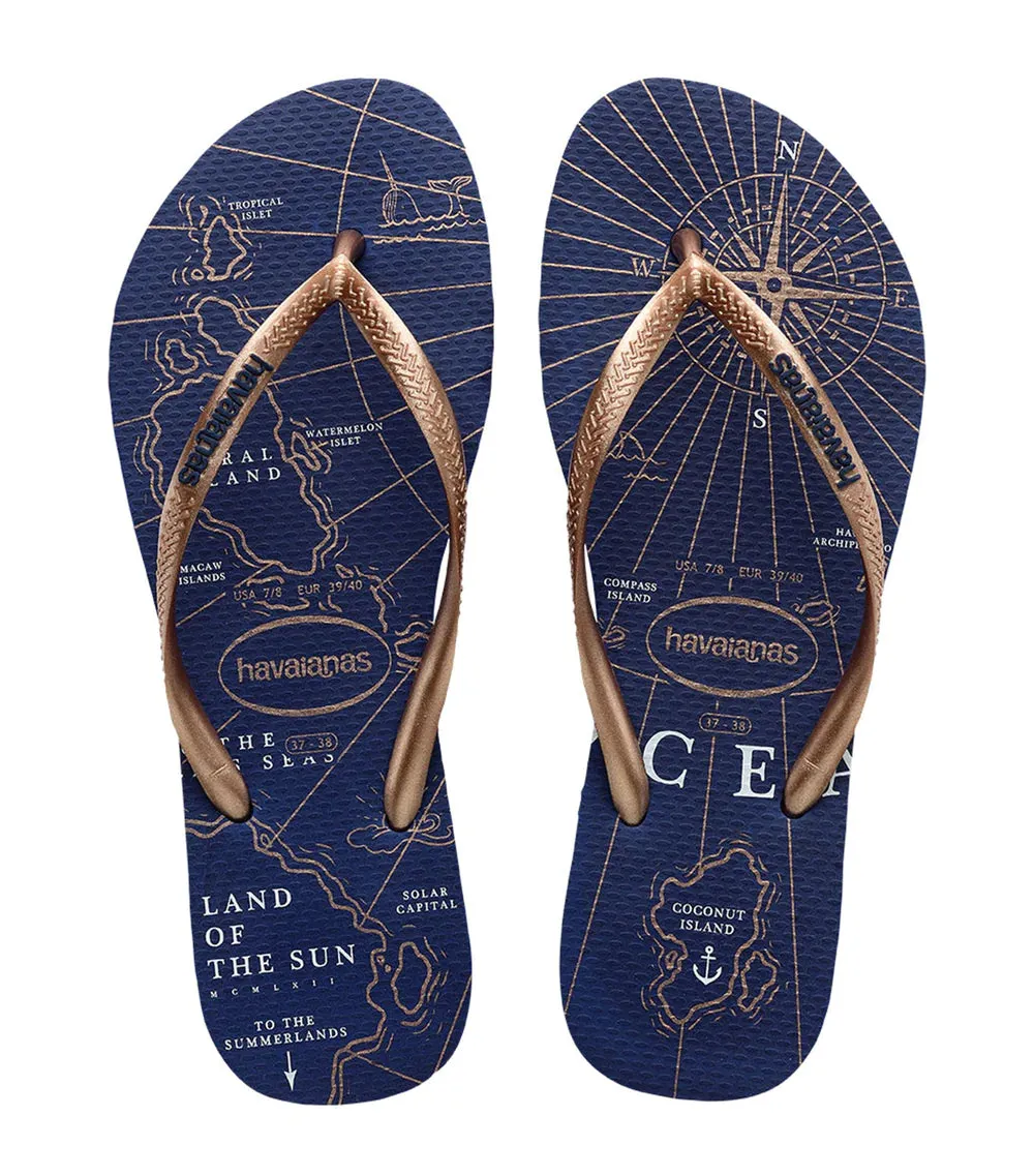 HAVAIANAS SLIM NAUTICAL - NAVY BLUE.ROSE GOLD.WHITE