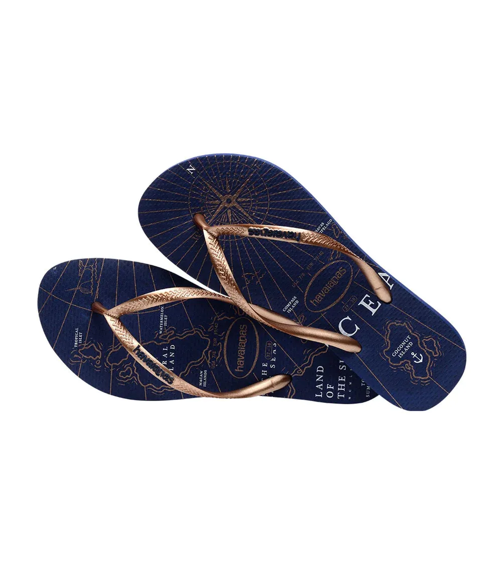 HAVAIANAS SLIM NAUTICAL - NAVY BLUE.ROSE GOLD.WHITE