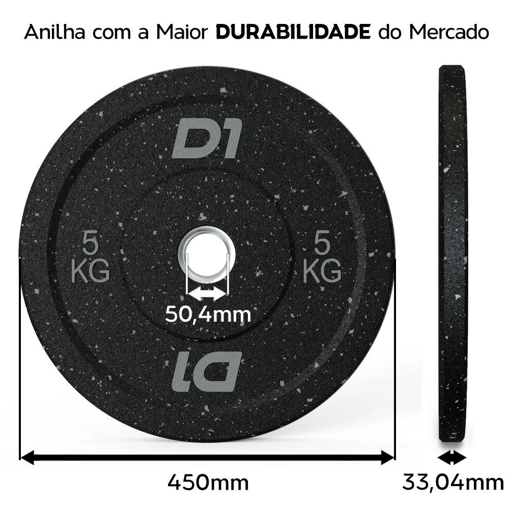 Kit 10 Anilhas Olímpica Bumper Cross Training de Borracha Hi Temp 5kg