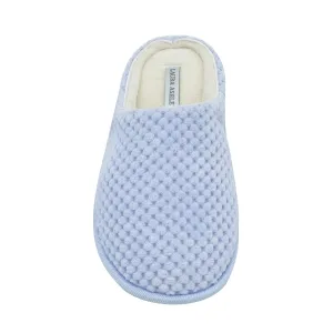 Laura Ashley Ladies Clog Style Spa Slippers with Memory Foam Insole in Pool Party Blue, Size M