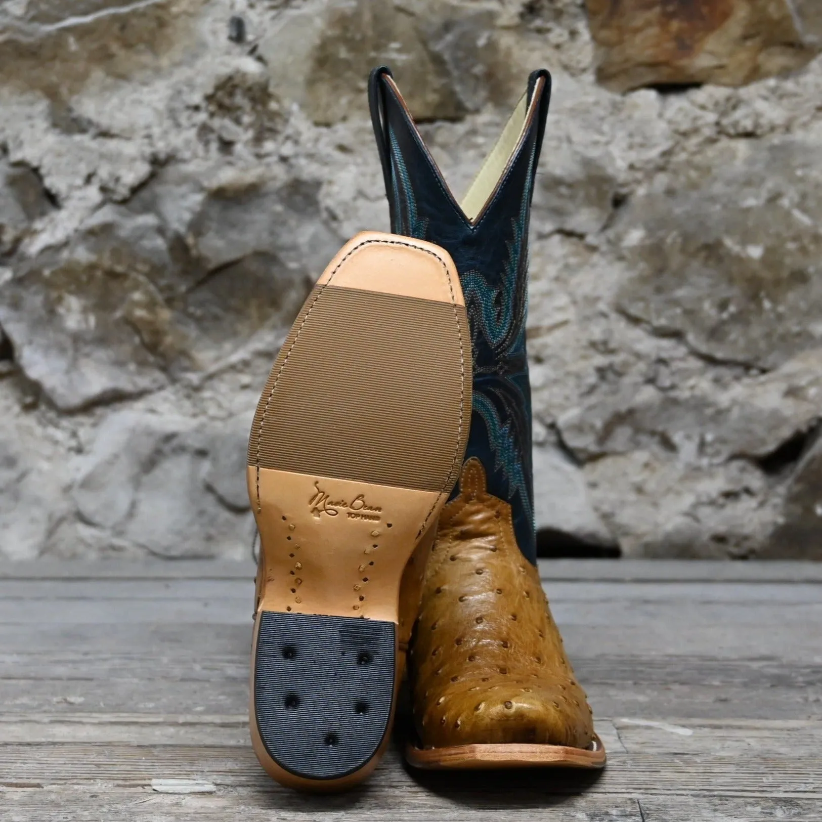 Macie Bean Women's 13" Antique Saddle Boot in Navy with Full Quill Vamp