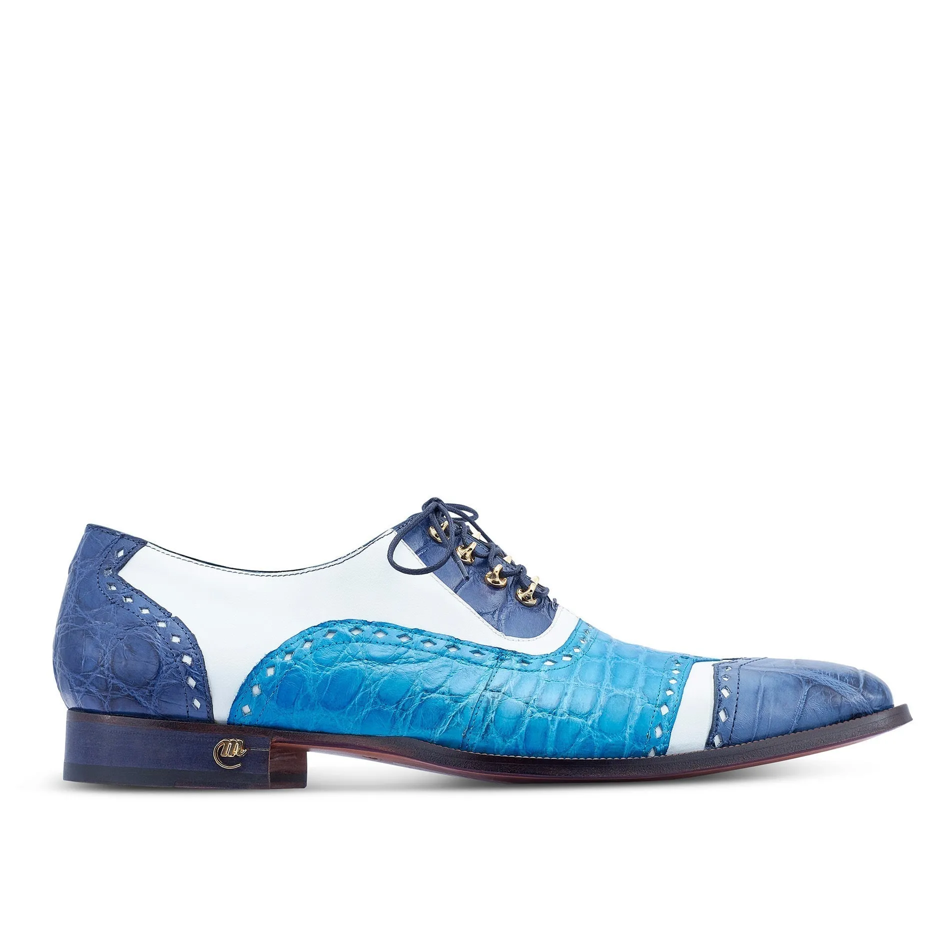 Mauri 3093 Lucky Men's Shoes Two-Tone Blue & White Exotic Alligator/ Calf-Skin Leather Oxfords (MA5428)