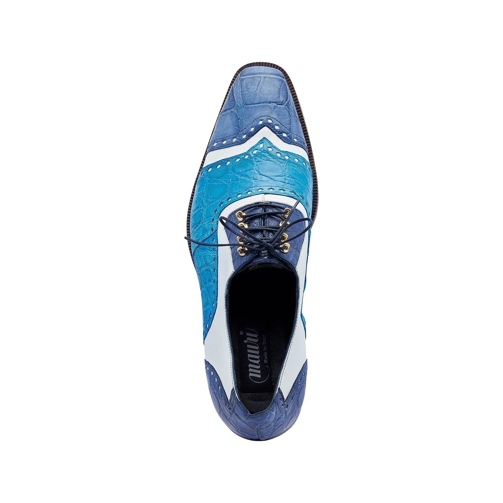Mauri 3093 Lucky Men's Shoes Two-Tone Blue & White Exotic Alligator/ Calf-Skin Leather Oxfords (MA5428)