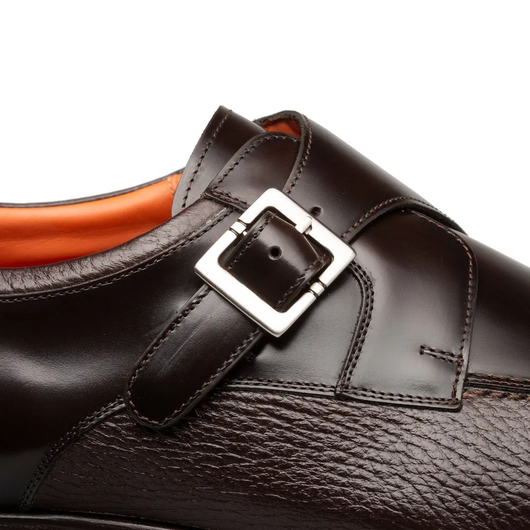 Mezlan Pego 21158 Men's Shoes Black Deer-Skin / Calf-Skin Leather Single Monk-Strap Loafers (MZ3703)