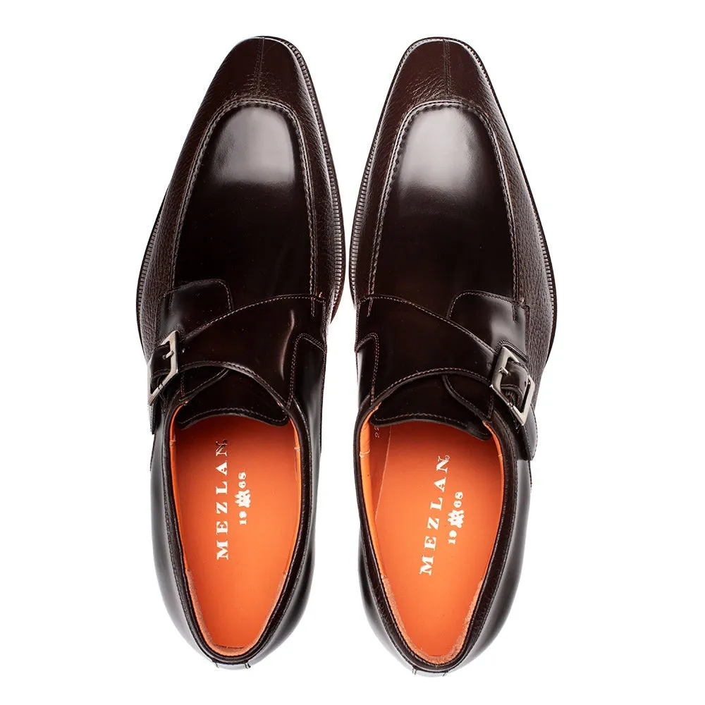 Mezlan Pego 21158 Men's Shoes Black Deer-Skin / Calf-Skin Leather Single Monk-Strap Loafers (MZ3703)