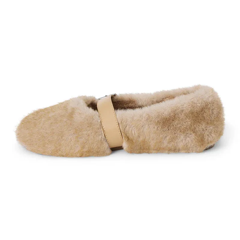 Nome Faux Fur Flats - Natural