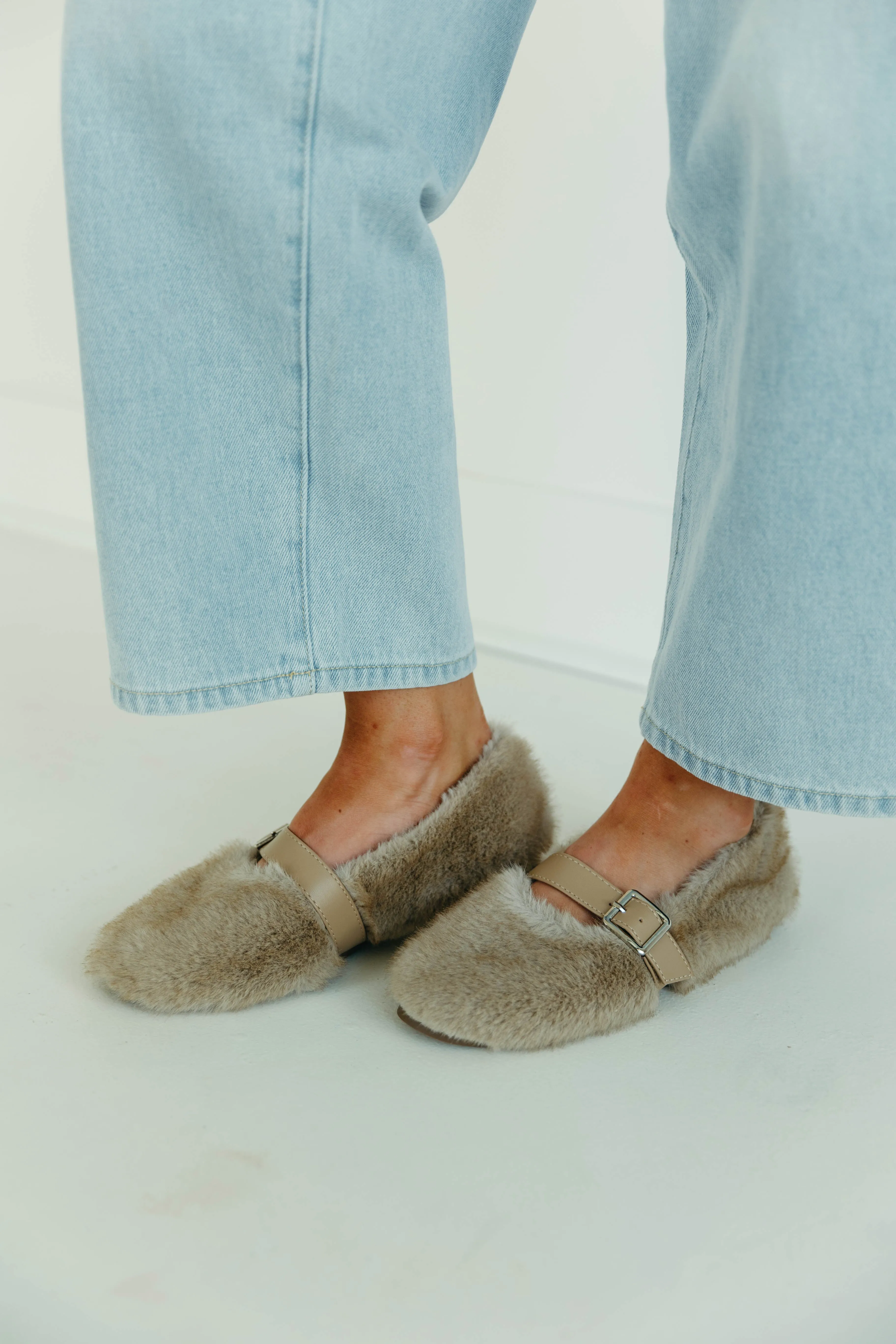 Nome Faux Fur Flats - Natural