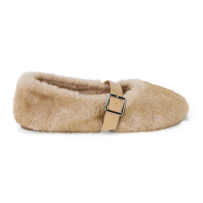 Nome Faux Fur Flats - Natural