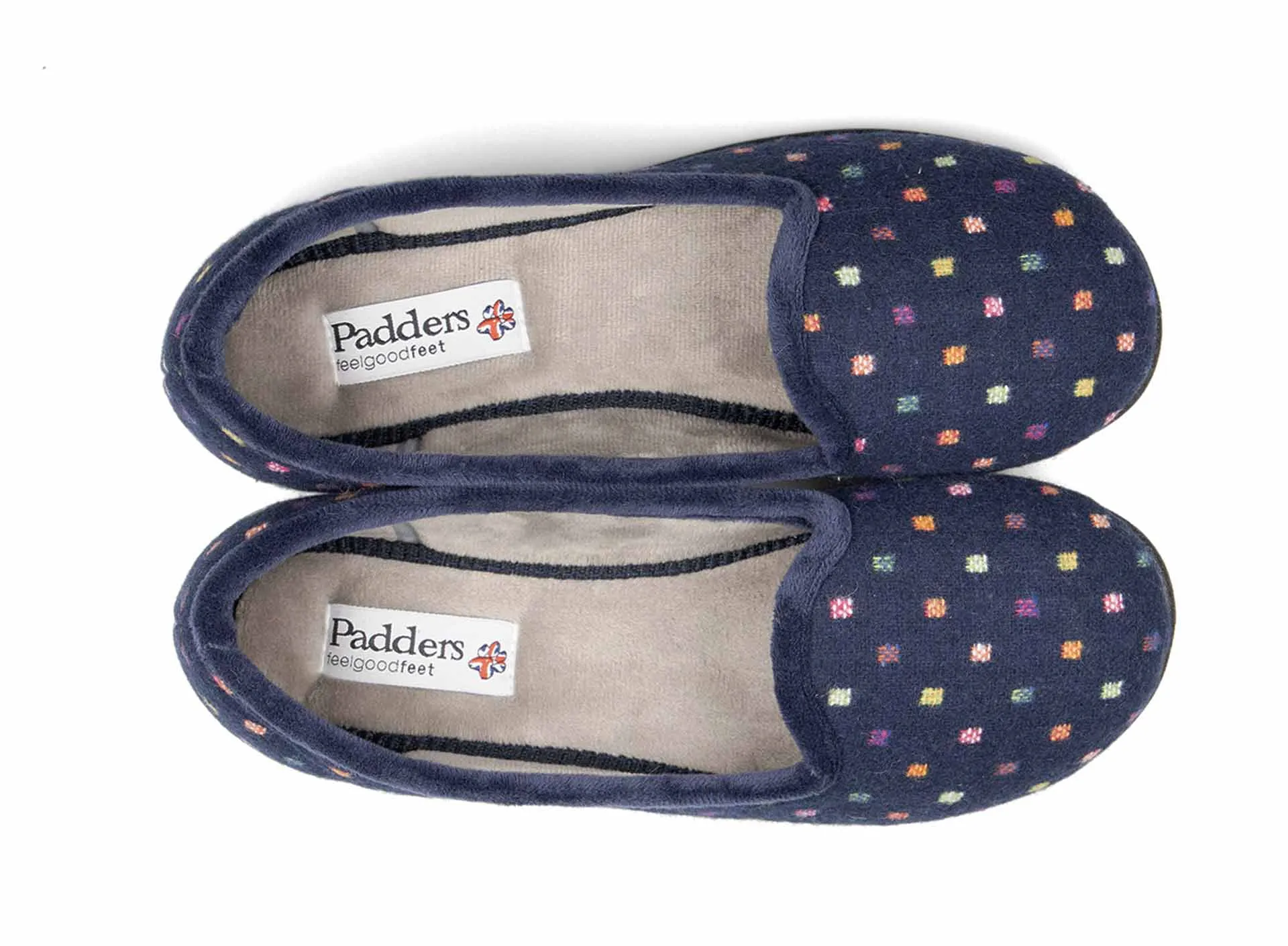 Padders Albertine Navy Woven Spot Slippers