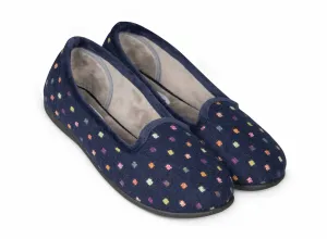 Padders Albertine Navy Woven Spot Slippers
