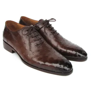 Paul Parkman 9475-85 Men's Shoes Brown Genuine Ostrich Leather Oxfords (PM6410)