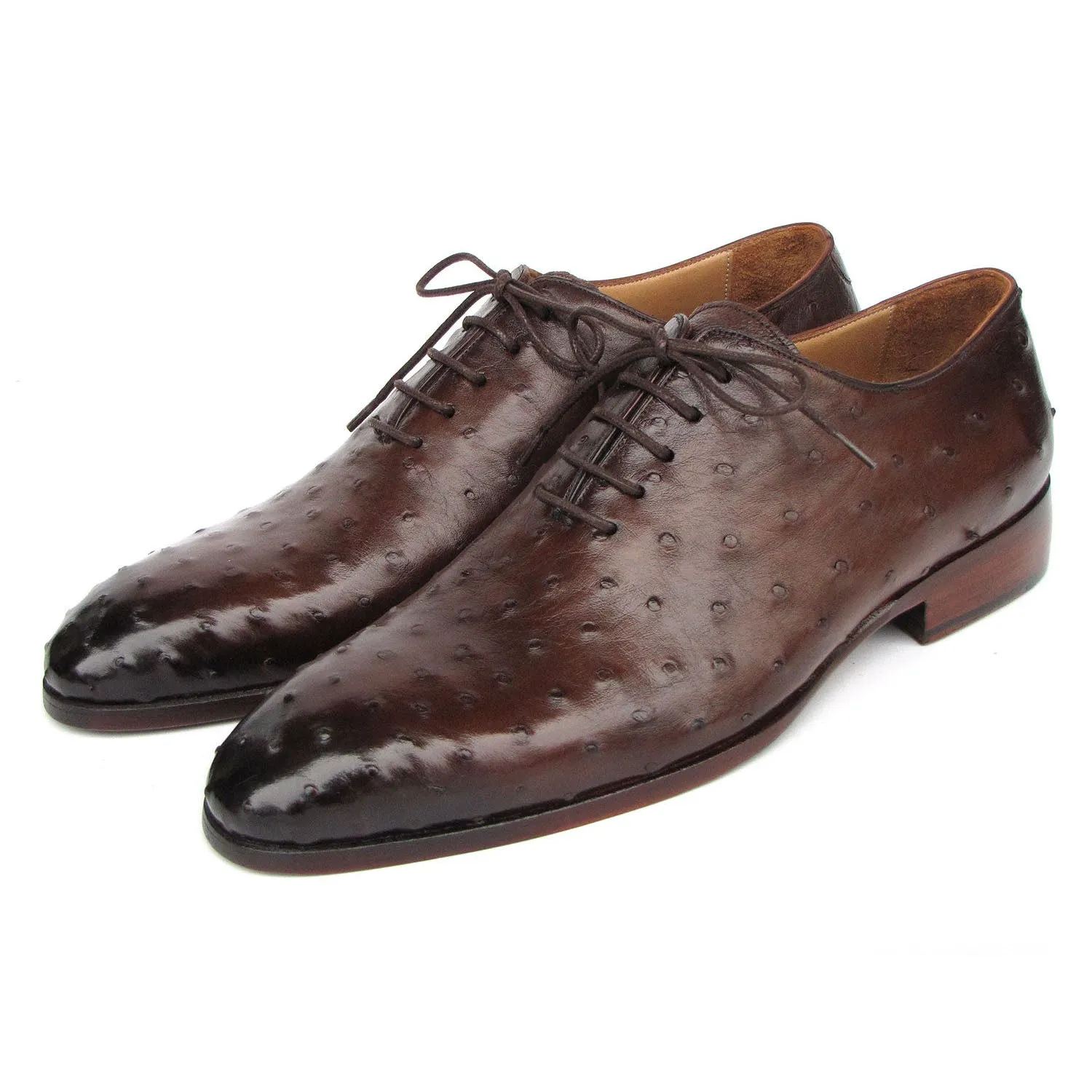 Paul Parkman 9475-85 Men's Shoes Brown Genuine Ostrich Leather Oxfords (PM6410)