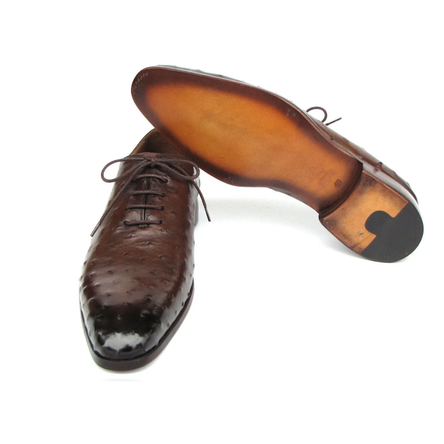 Paul Parkman 9475-85 Men's Shoes Brown Genuine Ostrich Leather Oxfords (PM6410)