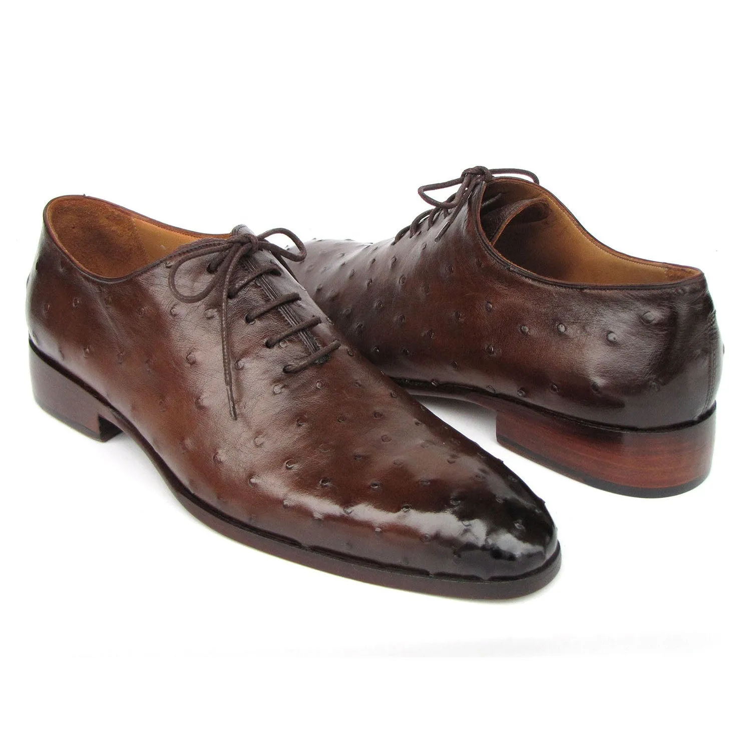 Paul Parkman 9475-85 Men's Shoes Brown Genuine Ostrich Leather Oxfords (PM6410)