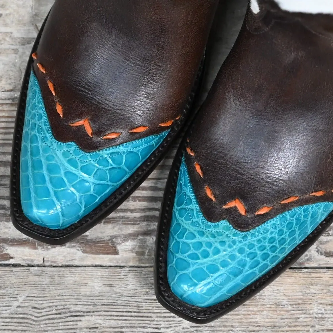 Stallion Ladies Vintage Western Hair On Peewee W/Turquoise Croc Wingtip