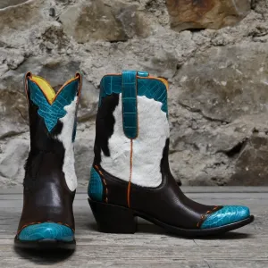 Stallion Ladies Vintage Western Hair On Peewee W/Turquoise Croc Wingtip